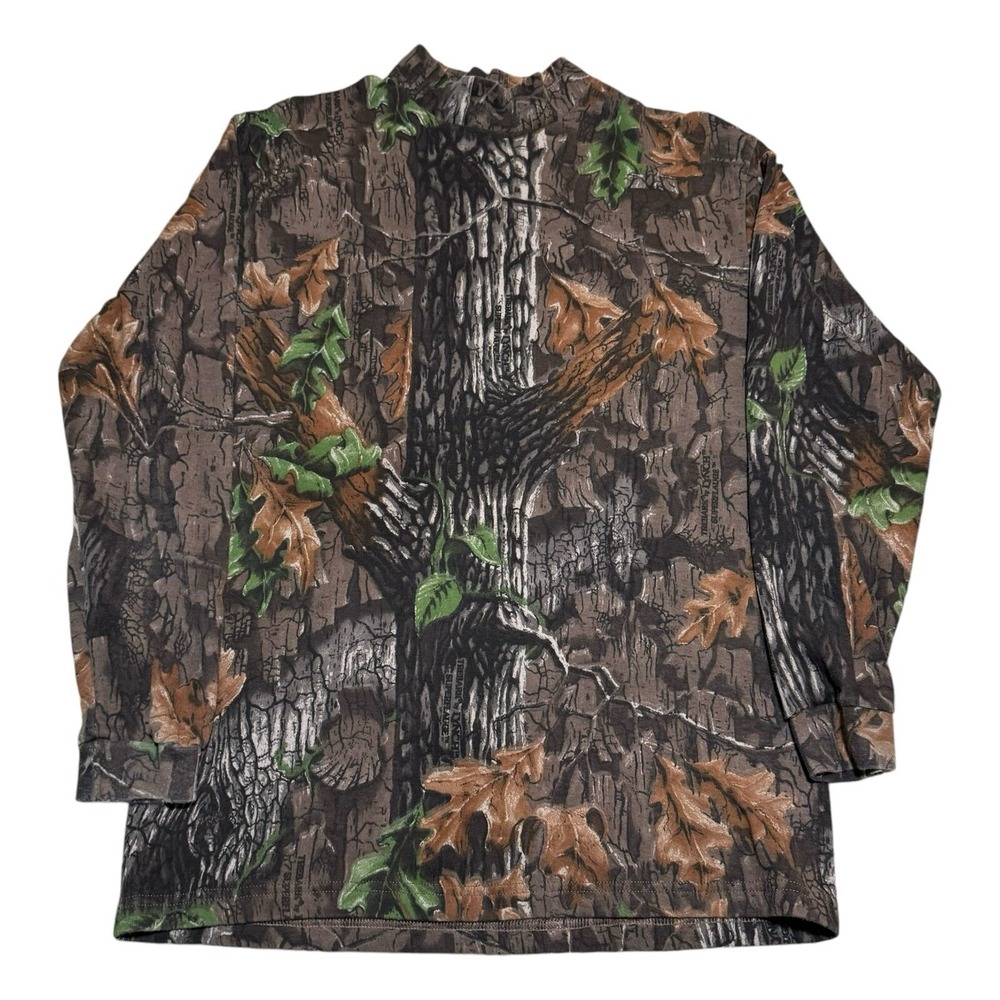 Morgan Mills Vintage Camouflage Distressed Mock Neck Shirt Adult Large